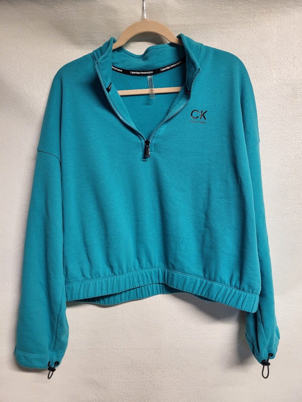 Calvin Klein Cropped Quarter-Zip Pullover Swestshirt Womens XL Turquoise